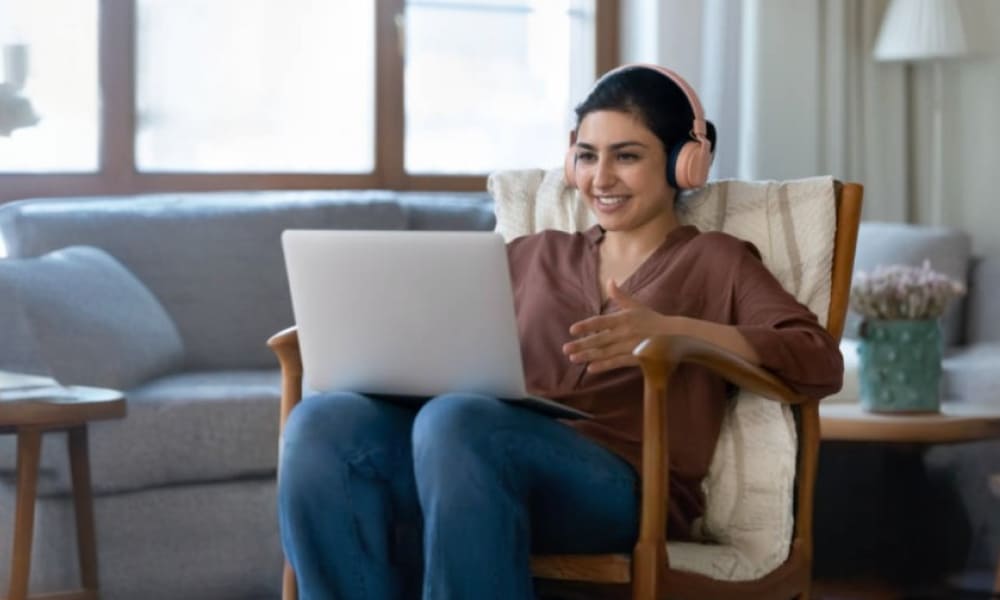 Therapist on a video call